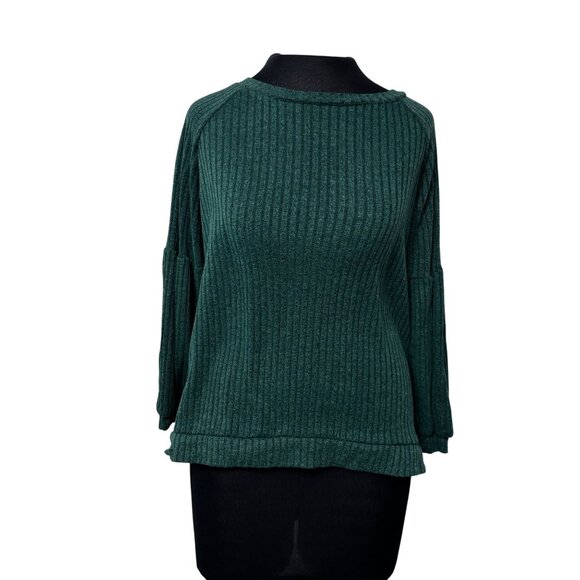 Chenault Womens Ribbed Knit Emerald Green Long Sleeve Top S - Picture 1 of 10